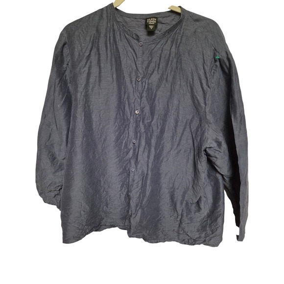 Eileen Fisher Button-Up Top Silk Blend Long Sleeve Blouse Blue 1X - Picture 1 of 4